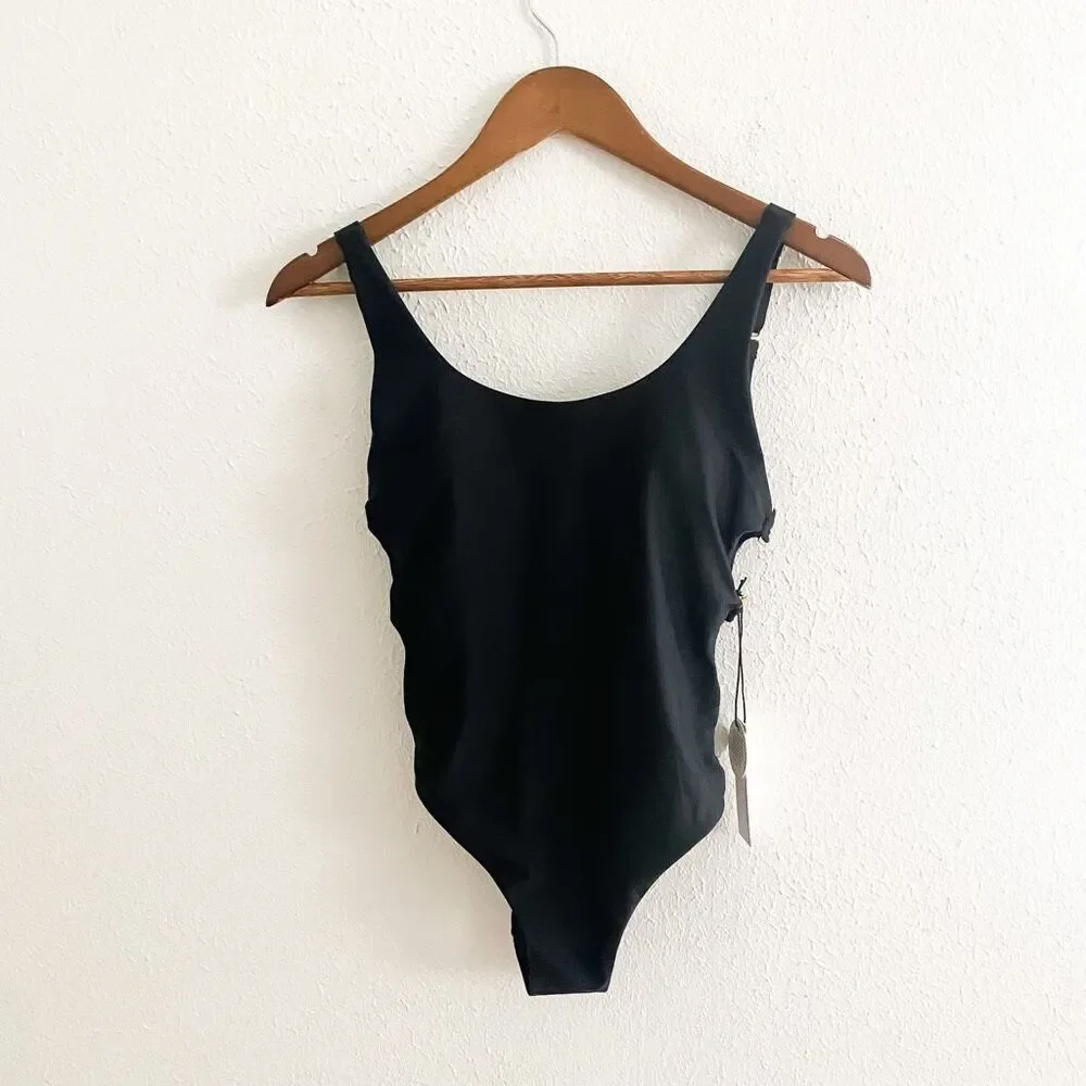 Swiminista Peaceful Black One Piece Gold Hardware with Cutouts New Small